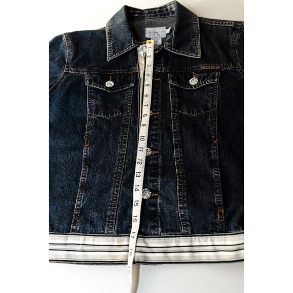 Calvin Klein Jeans Denim Jacket M  hand decorated with striped fabric trim - Picture 5 of 10